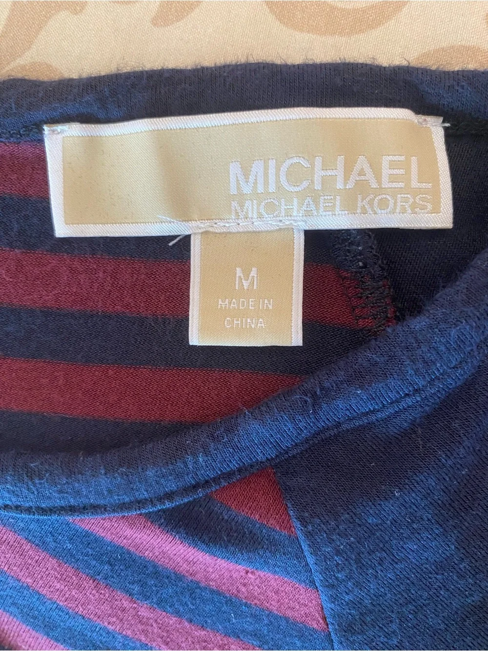 Michael Kors Navy and Burgundy Striped Long-Sleeve Tee